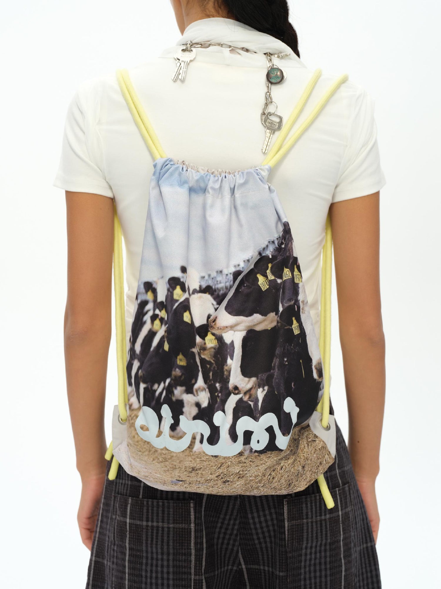 oinimi Dopamine Cow Print Backpack In Lemon Yellow Cherry Pink
