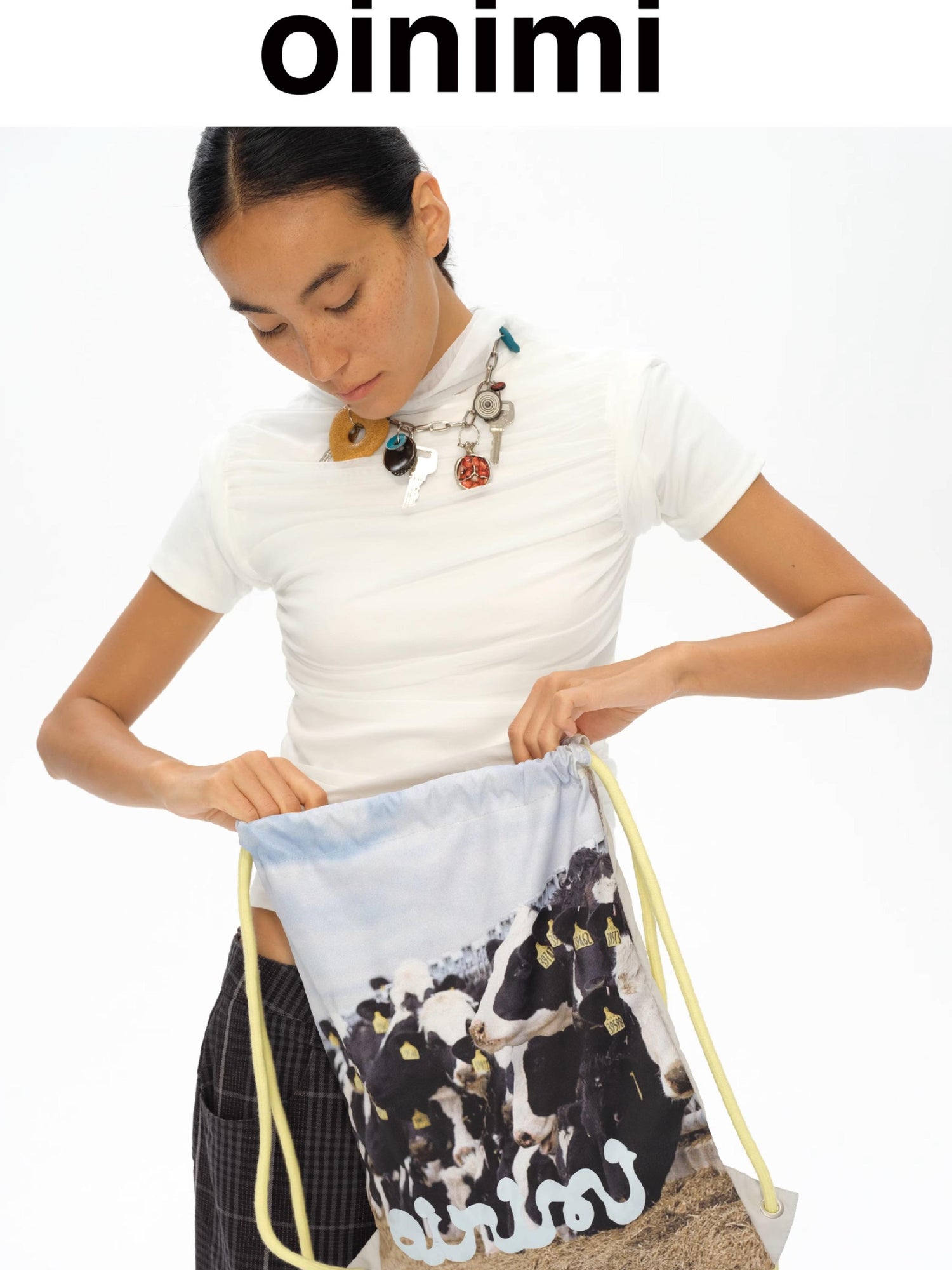 oinimi Dopamine Cow Print Backpack In Lemon Yellow Cherry Pink