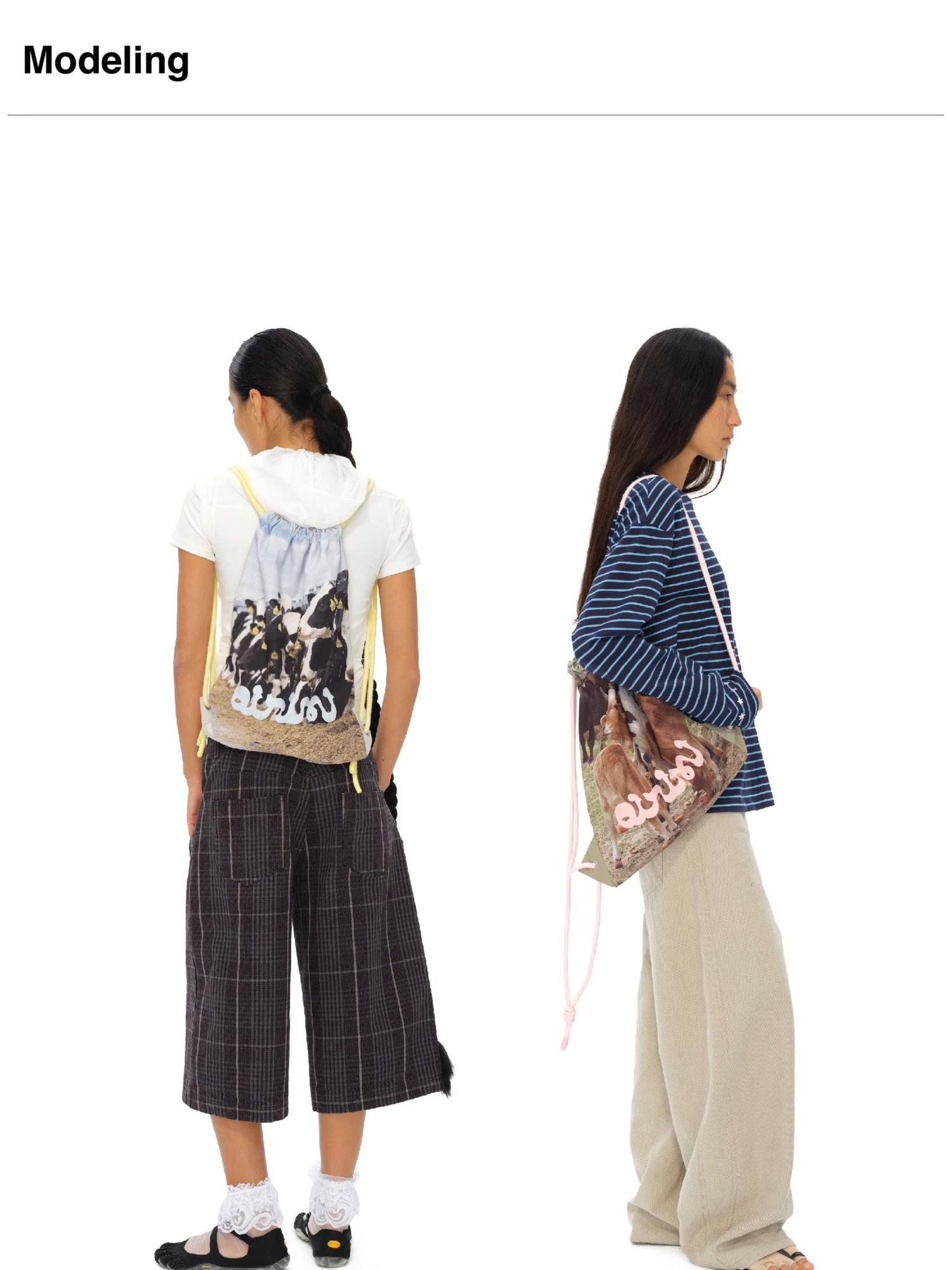 oinimi Dopamine Cow Print Backpack In Lemon Yellow Cherry Pink