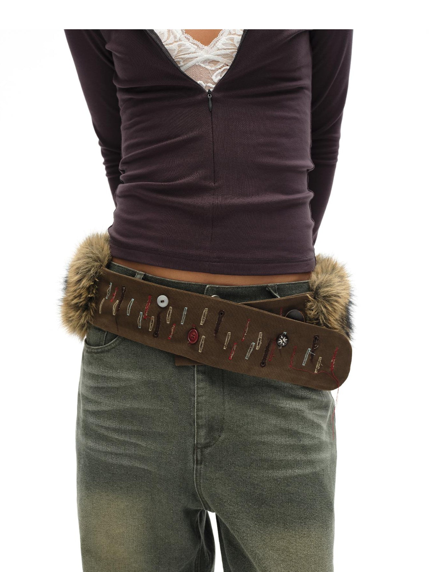 oinimi Dopamine Faux Fur Belt Baguette Scarf Multi Way Wrap