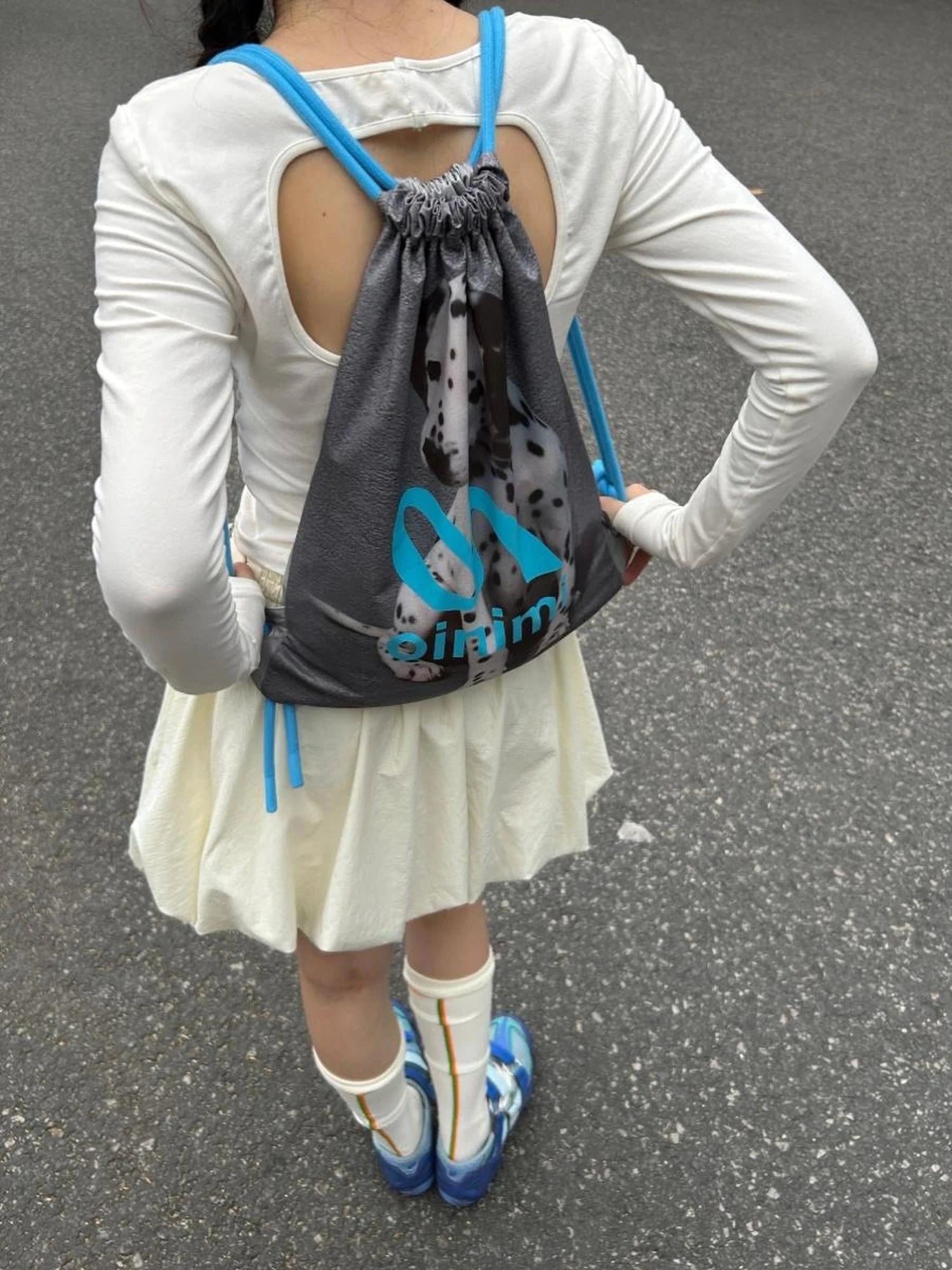 Double Sided Printed Backpack With Spotted Puppy Pattern