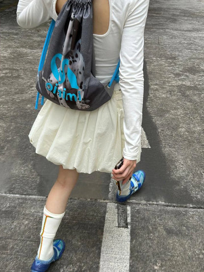 Double Sided Printed Backpack With Spotted Puppy Pattern