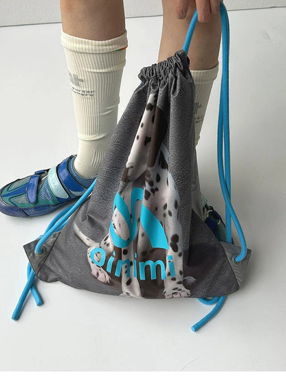 Double Sided Printed Backpack With Spotted Puppy Pattern