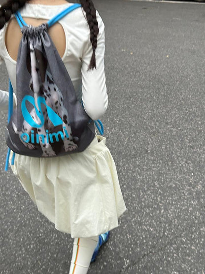 oinimi Double Sided Printed Backpack With Spotted Puppy Pattern