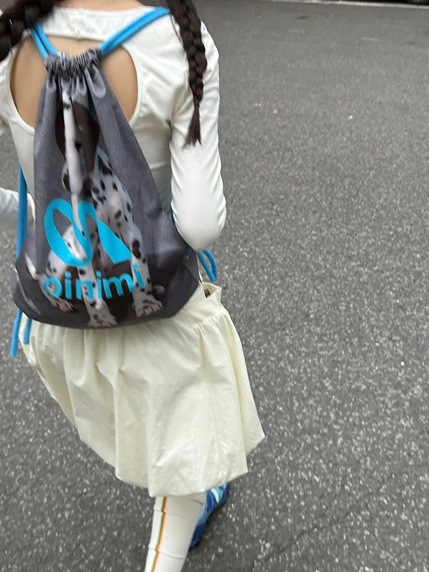 Double Sided Printed Backpack With Spotted Puppy Pattern
