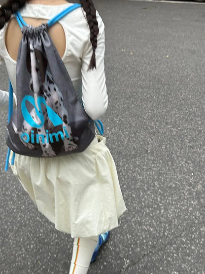 Double Sided Printed Backpack With Spotted Puppy Pattern