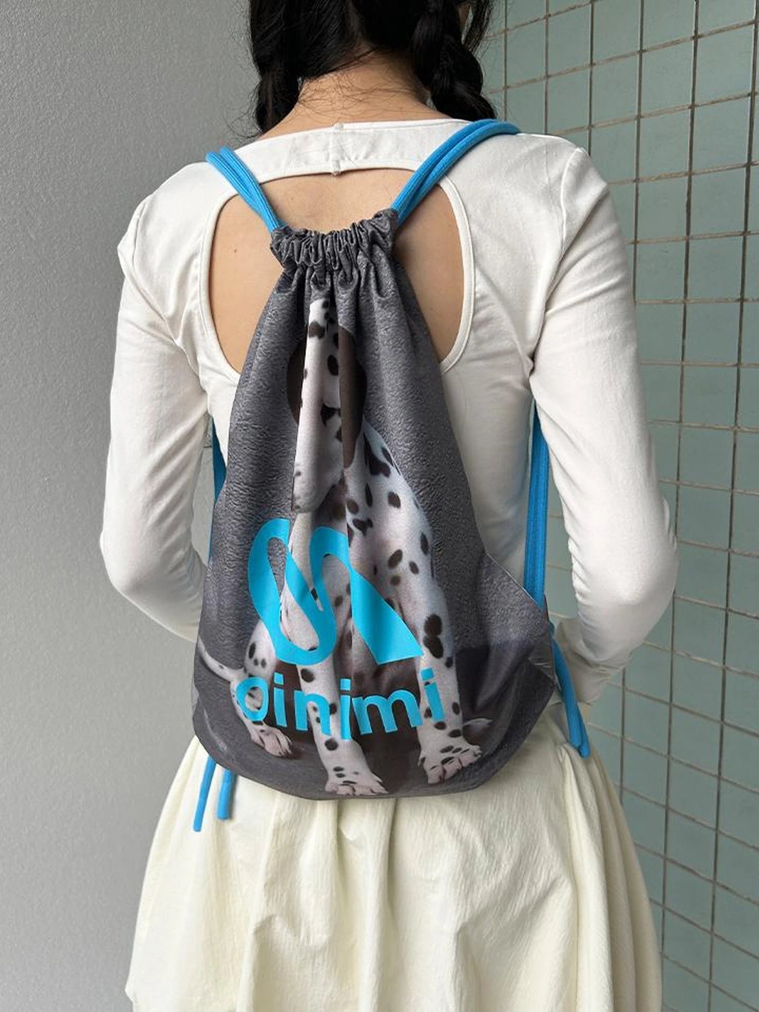 Double Sided Printed Backpack With Spotted Puppy Pattern