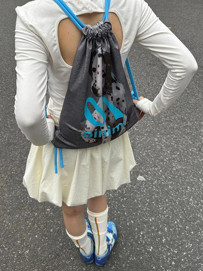 Double Sided Printed Backpack With Spotted Puppy Pattern