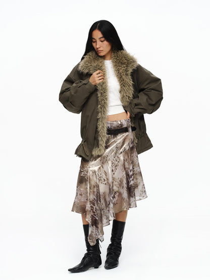 oinimi Dusty Pink Metallic Leopard Asymmetric Fishtail Women&