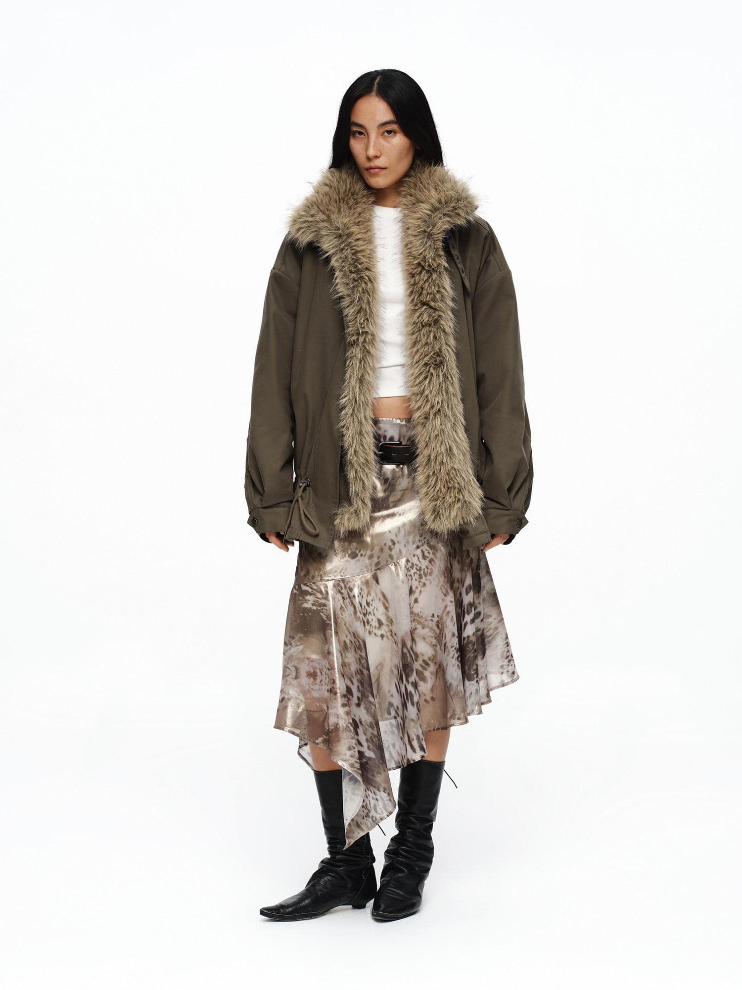 oinimi Dusty Pink Metallic Leopard Asymmetric Fishtail Women&