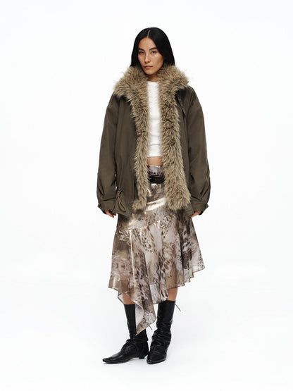 oinimi Dusty Pink Metallic Leopard Asymmetric Fishtail Women&