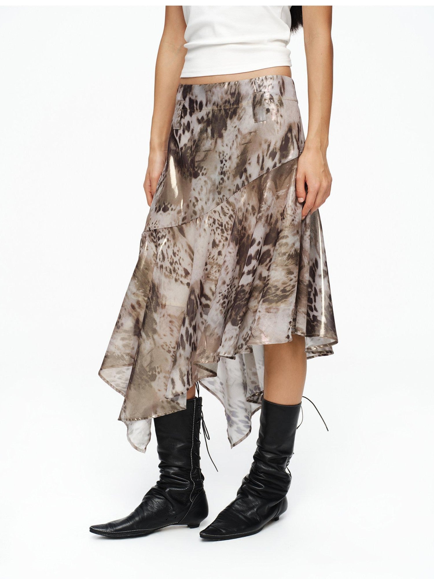 oinimi Dusty Pink Metallic Leopard Asymmetric Fishtail Women&