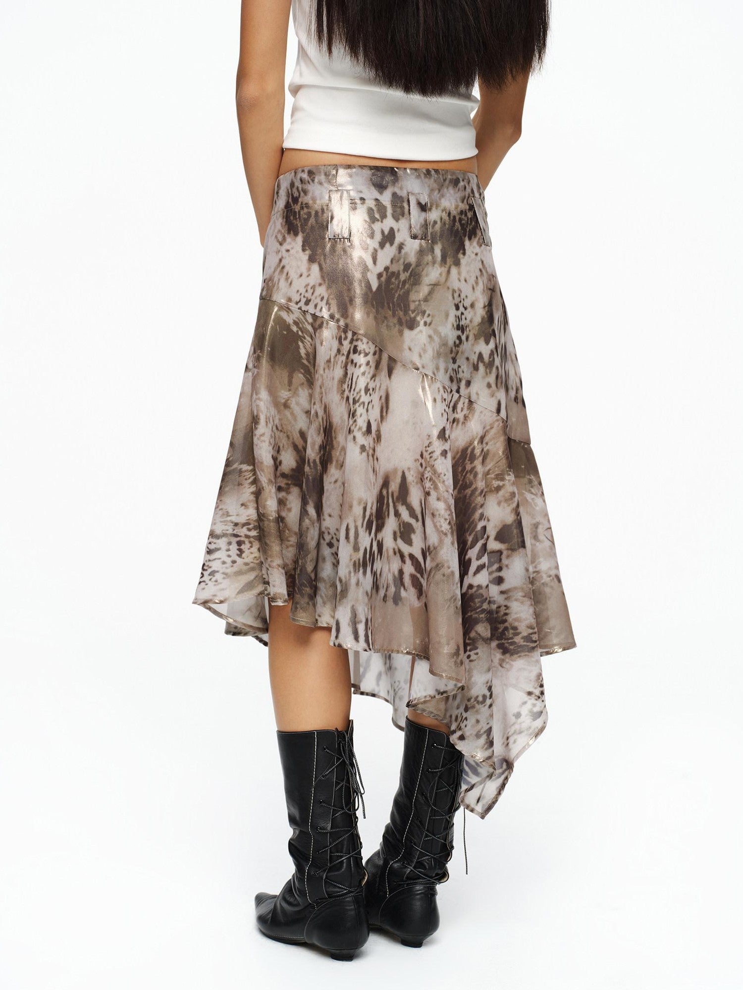 oinimi Dusty Pink Metallic Leopard Asymmetric Fishtail Women&