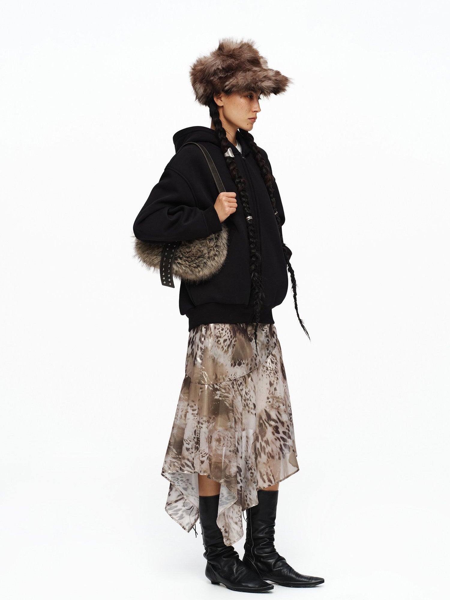 oinimi Dusty Pink Metallic Leopard Asymmetric Fishtail Women&