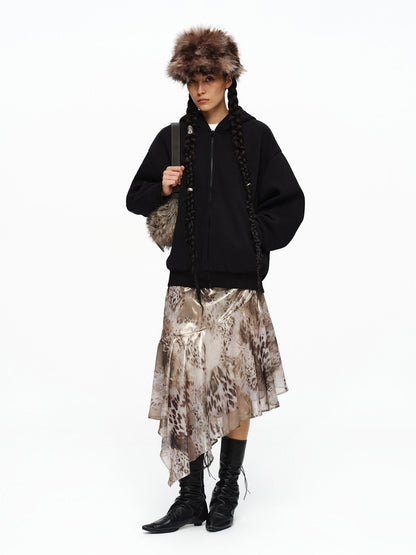 oinimi Dusty Pink Metallic Leopard Asymmetric Fishtail Women&