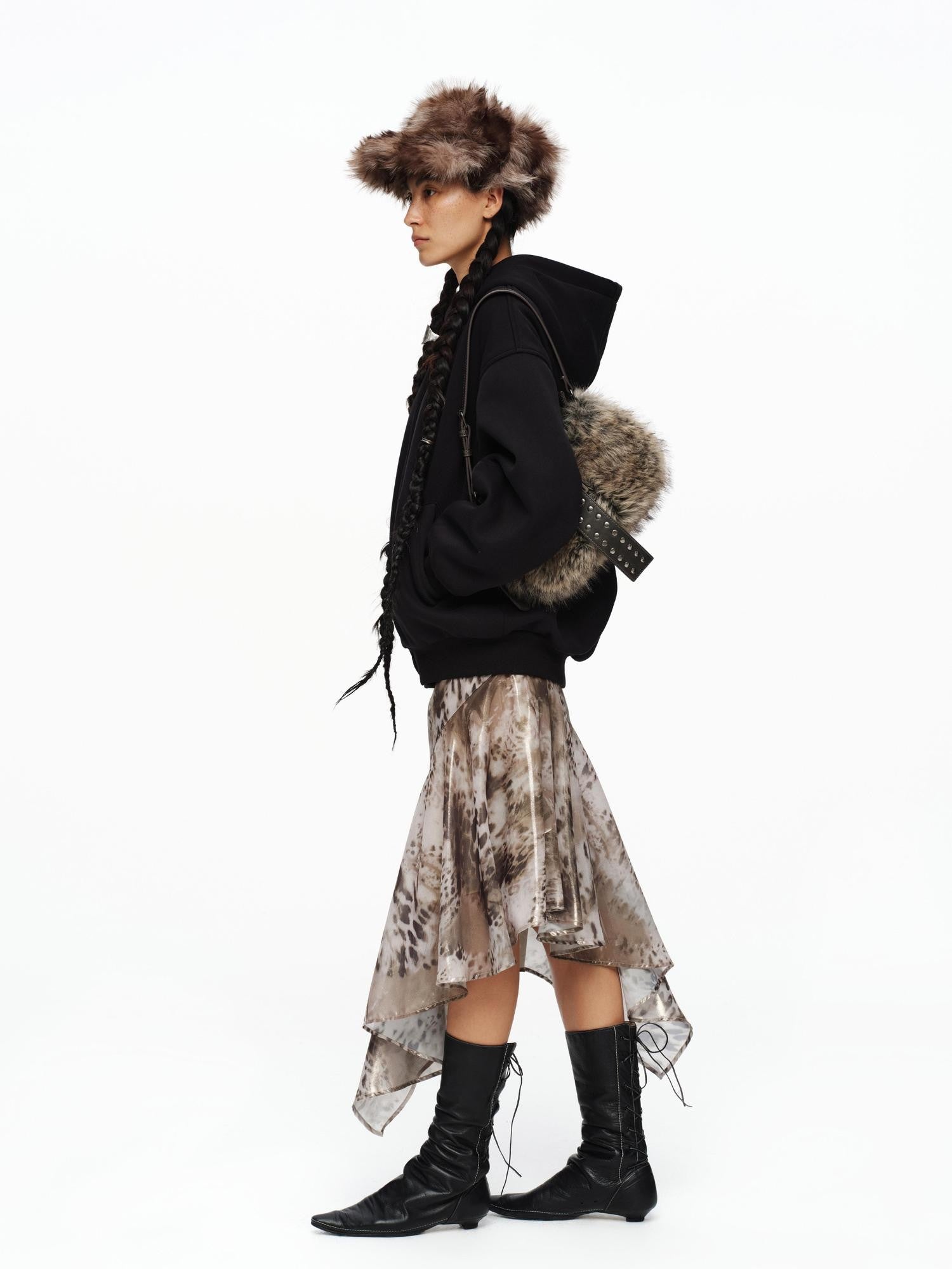 oinimi Dusty Pink Metallic Leopard Asymmetric Fishtail Women&