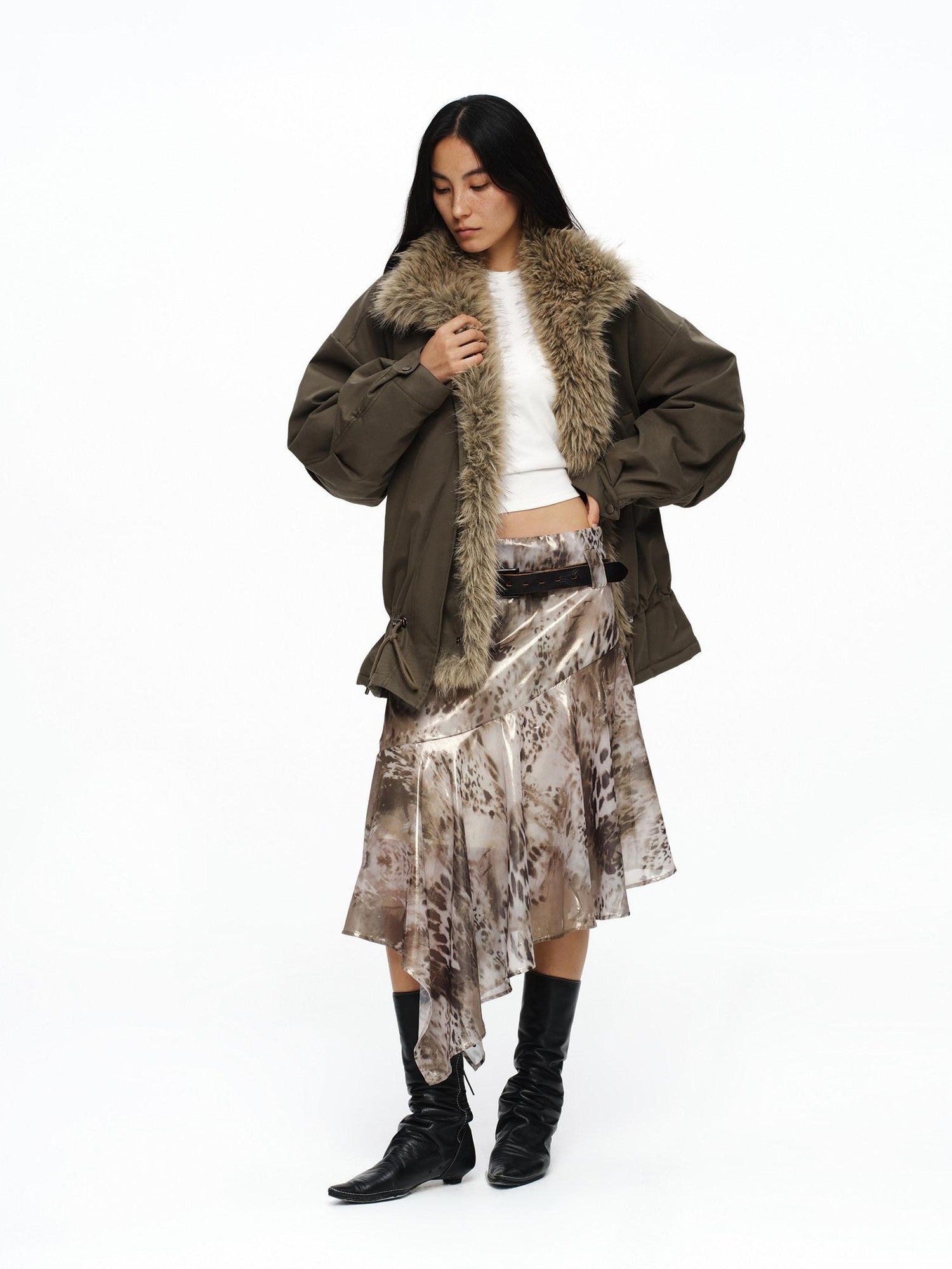 oinimi Dusty Pink Metallic Leopard Asymmetric Fishtail Women&