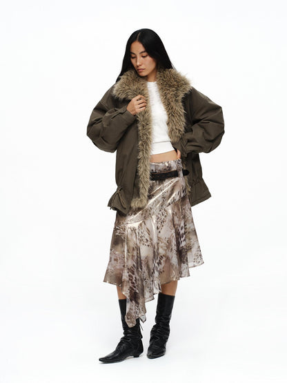 oinimi Dusty Pink Metallic Leopard Asymmetric Fishtail Women&