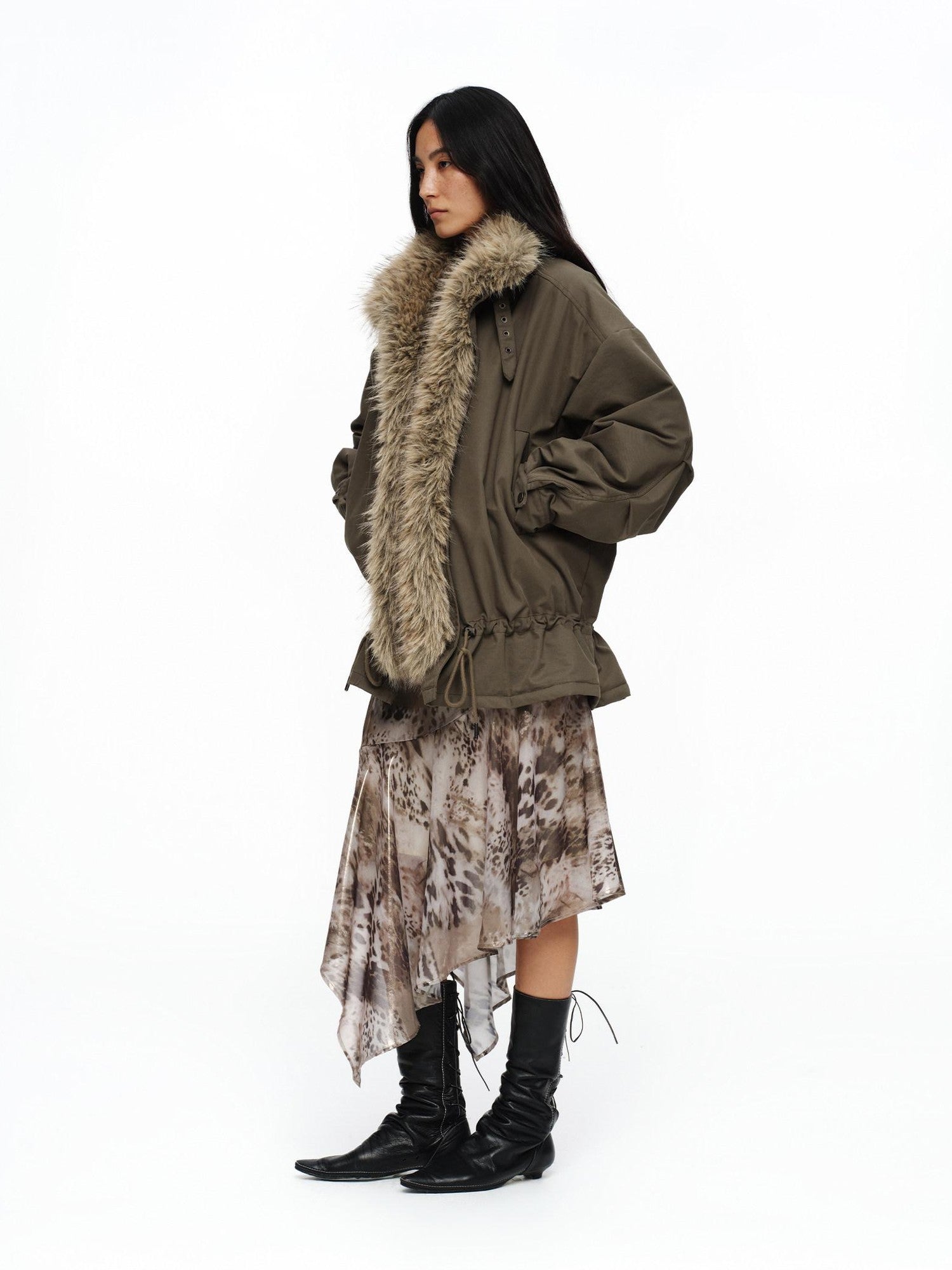 oinimi Dusty Pink Metallic Leopard Asymmetric Fishtail Women&
