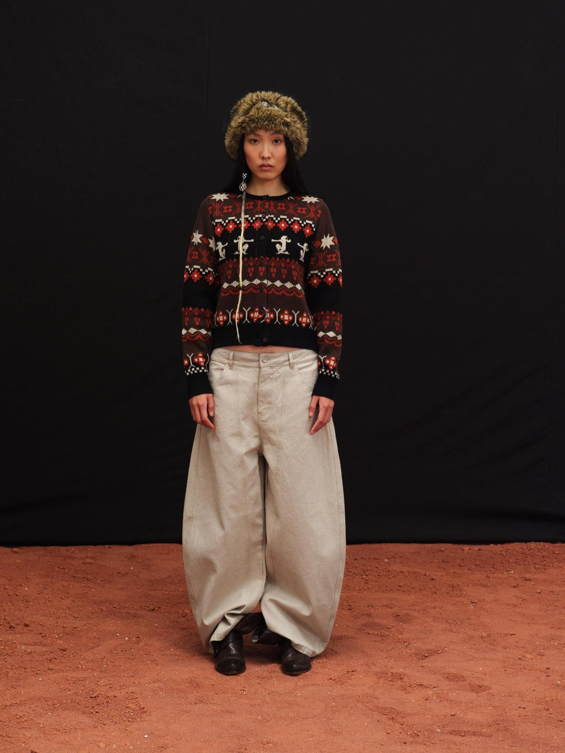 oinimi Fair Isle Totem Jacquard Short Knit Women&