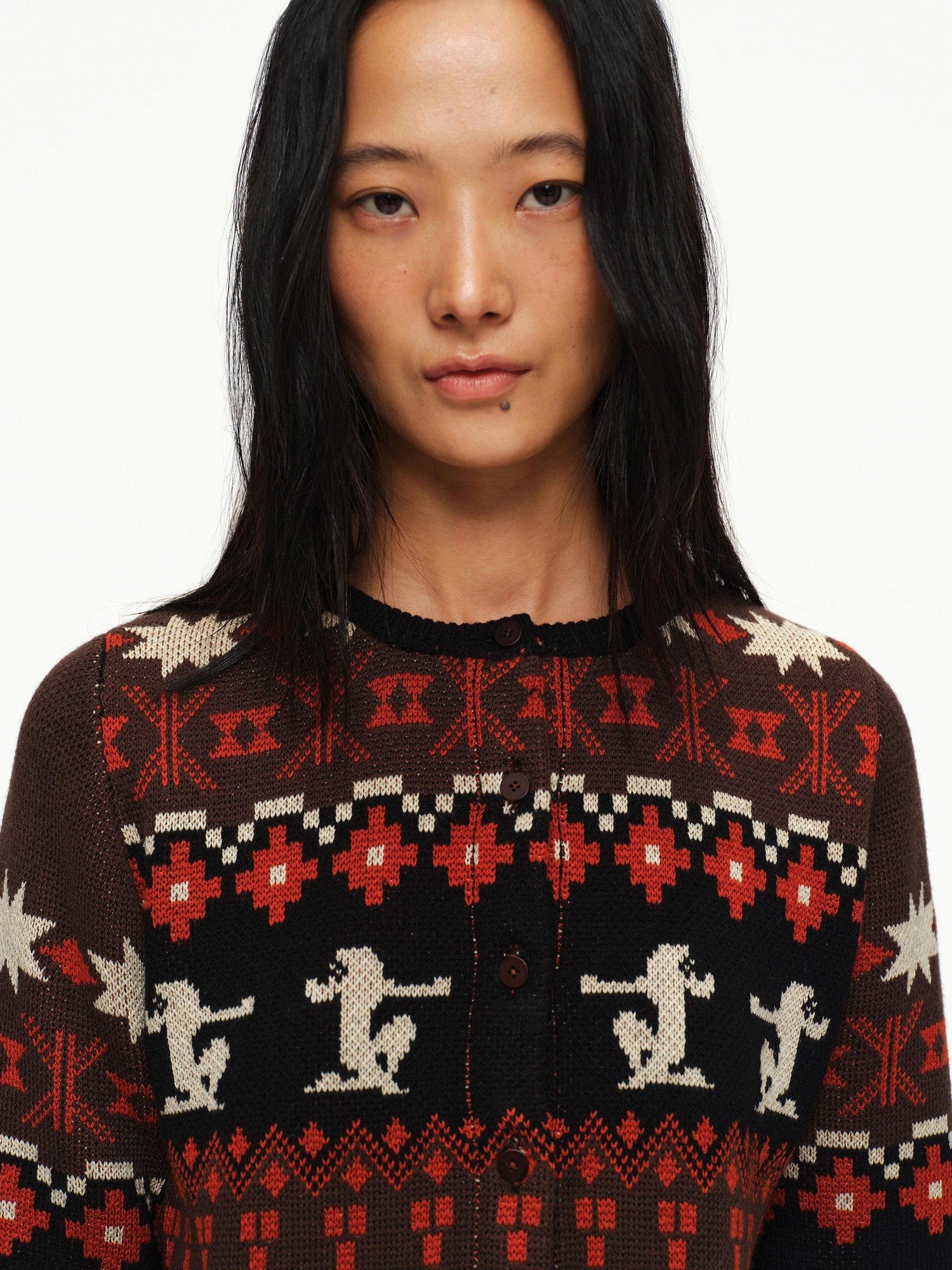 oinimi Fair Isle Totem Jacquard Short Knit Women&