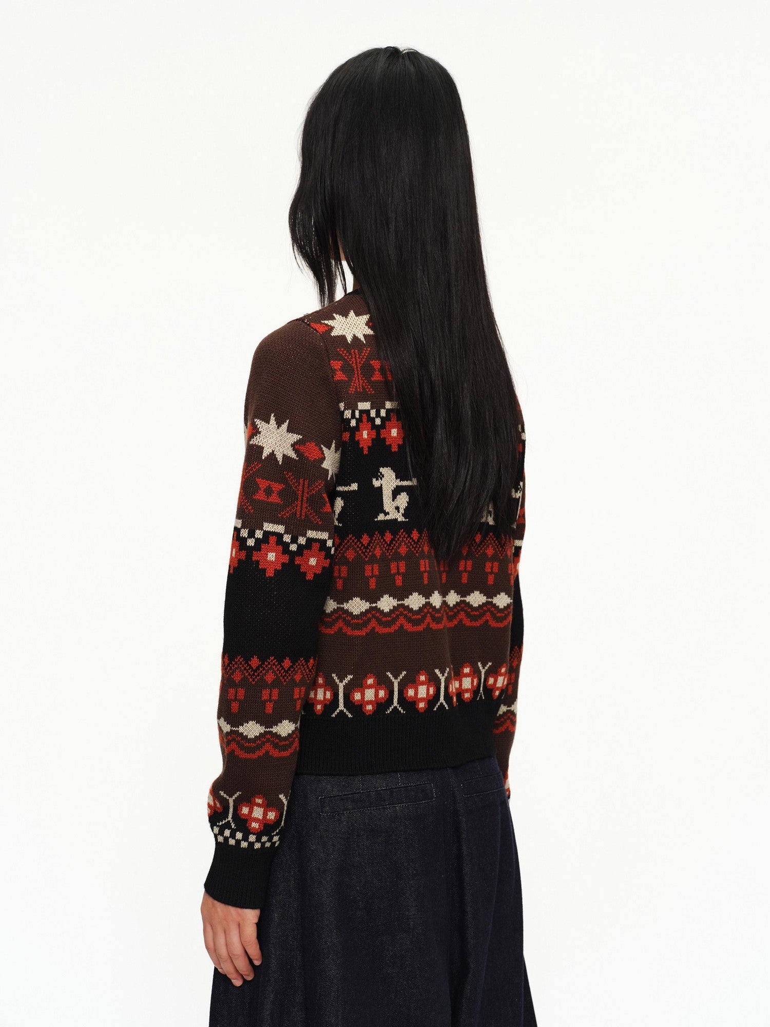 oinimi Fair Isle Totem Jacquard Short Knit Women&
