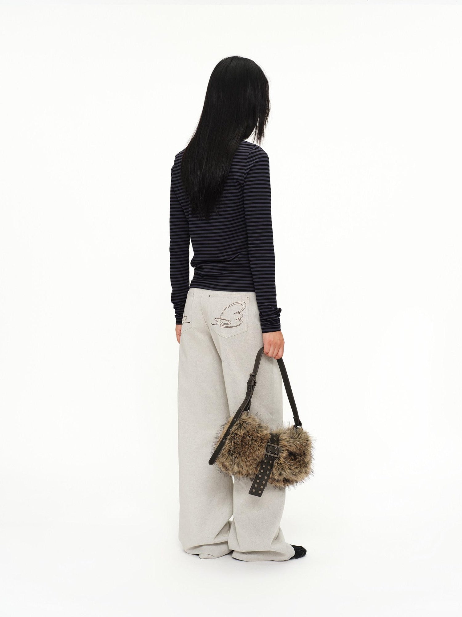 oinimi Faux Fur Belt Accent Vintage Pillow Single Strap Underarm Daily Youth Bag