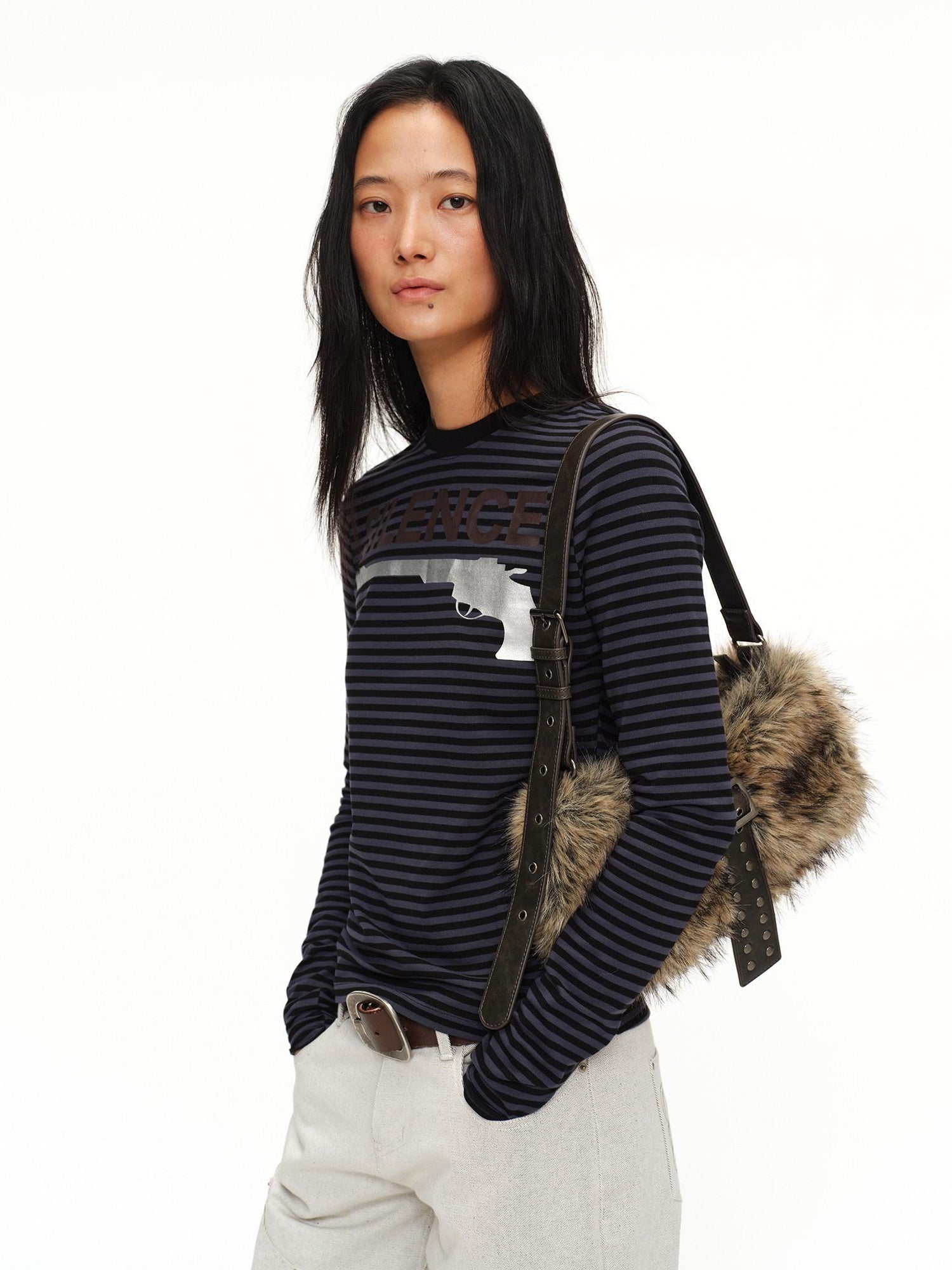 oinimi Faux Fur Belt Accent Vintage Pillow Single Strap Underarm Daily Youth Bag