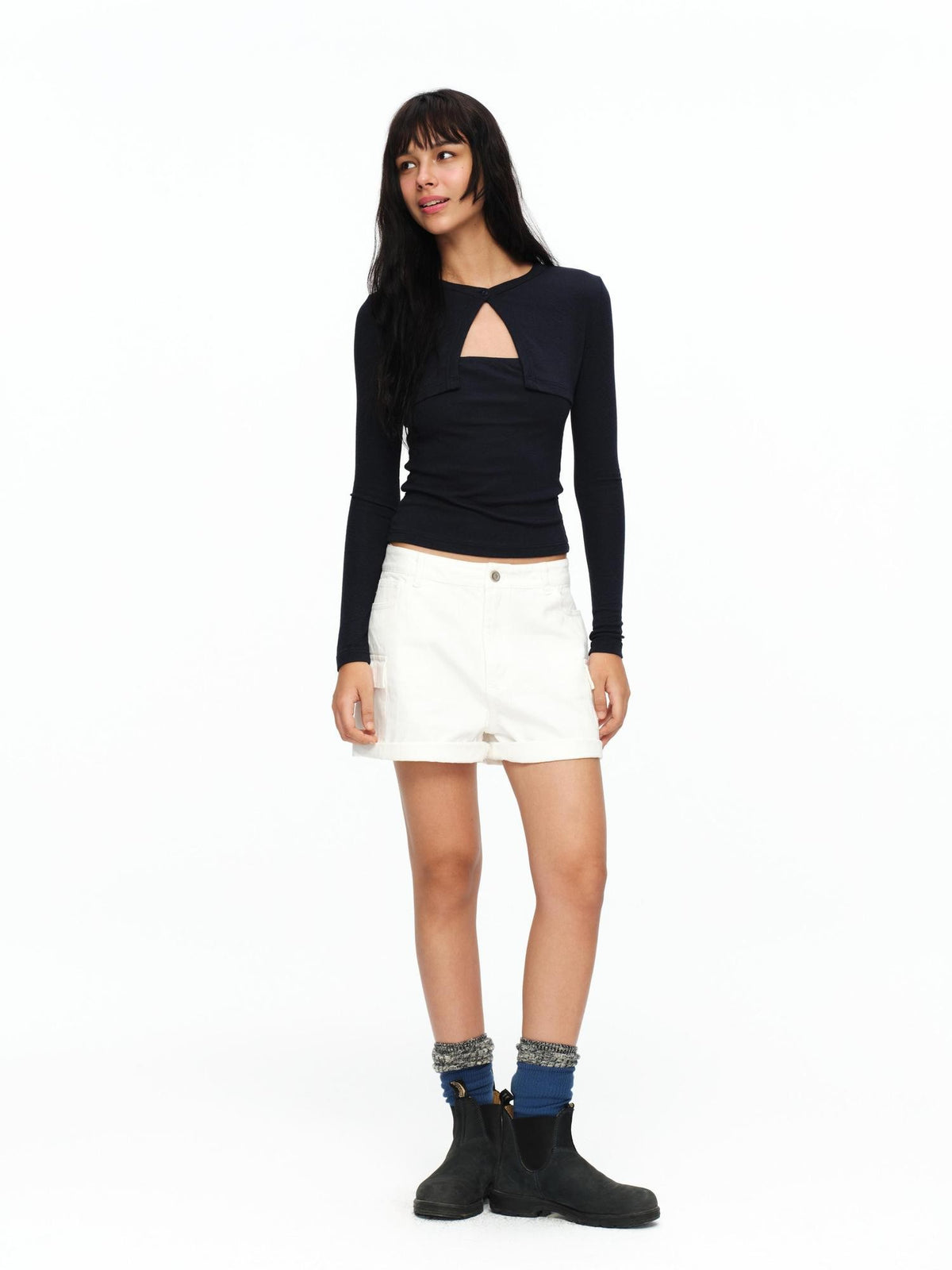 oinimi Faux Layered Slim Fit French Knit Women&