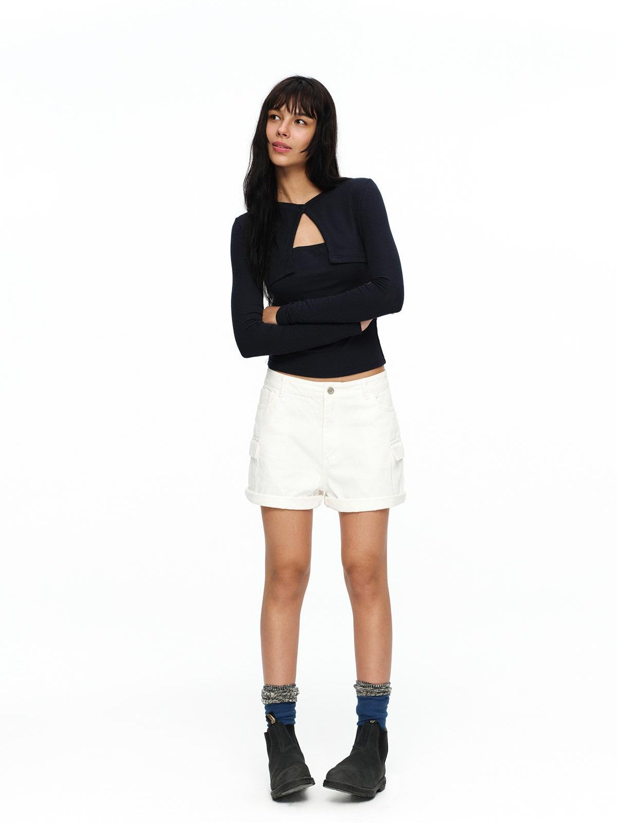 oinimi Faux Layered Slim Fit French Knit Women&