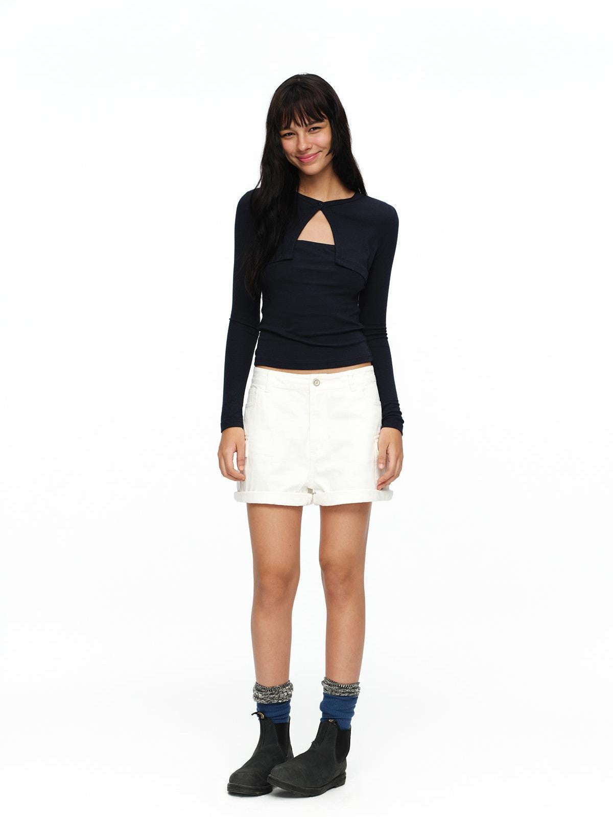 oinimi Faux Layered Slim Fit French Knit Women&