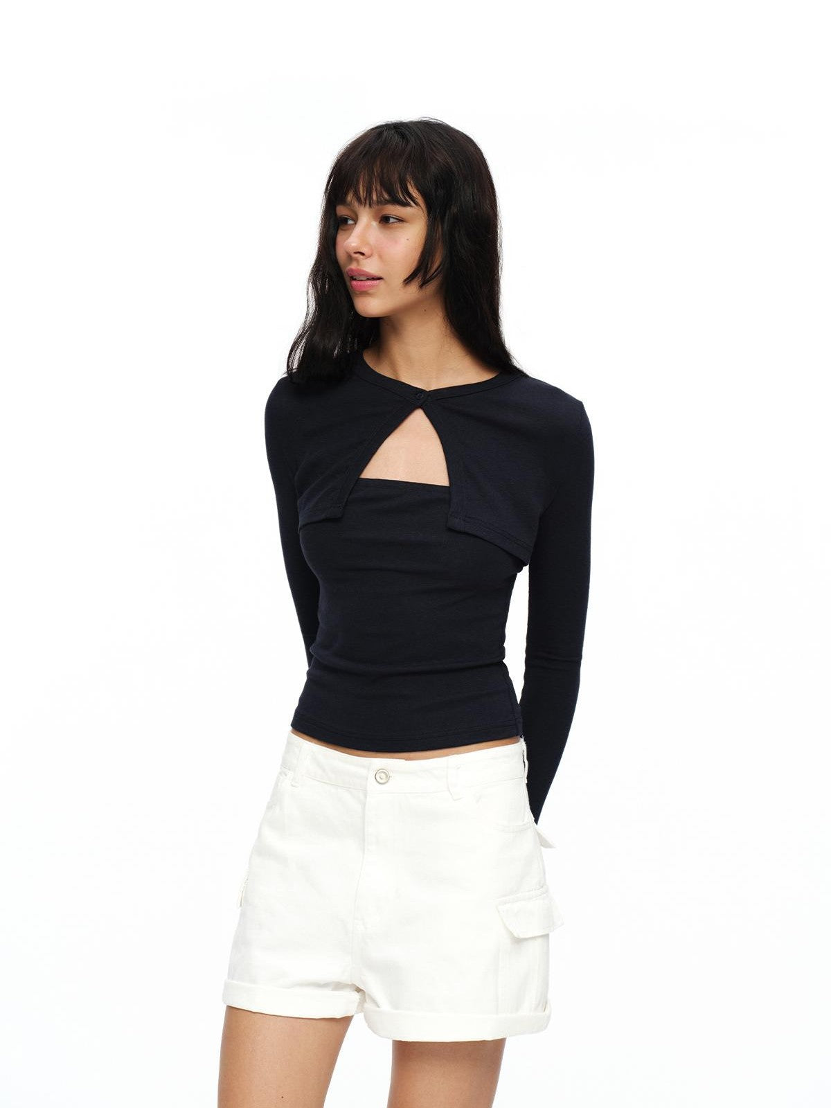 oinimi Faux Layered Slim Fit French Knit Women&