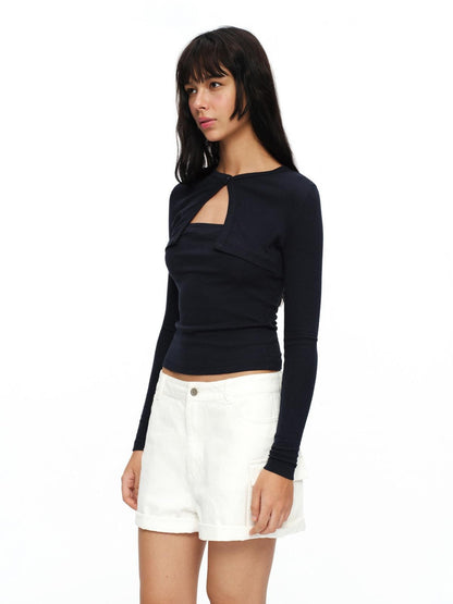 oinimi Faux Layered Slim Fit French Knit Women&