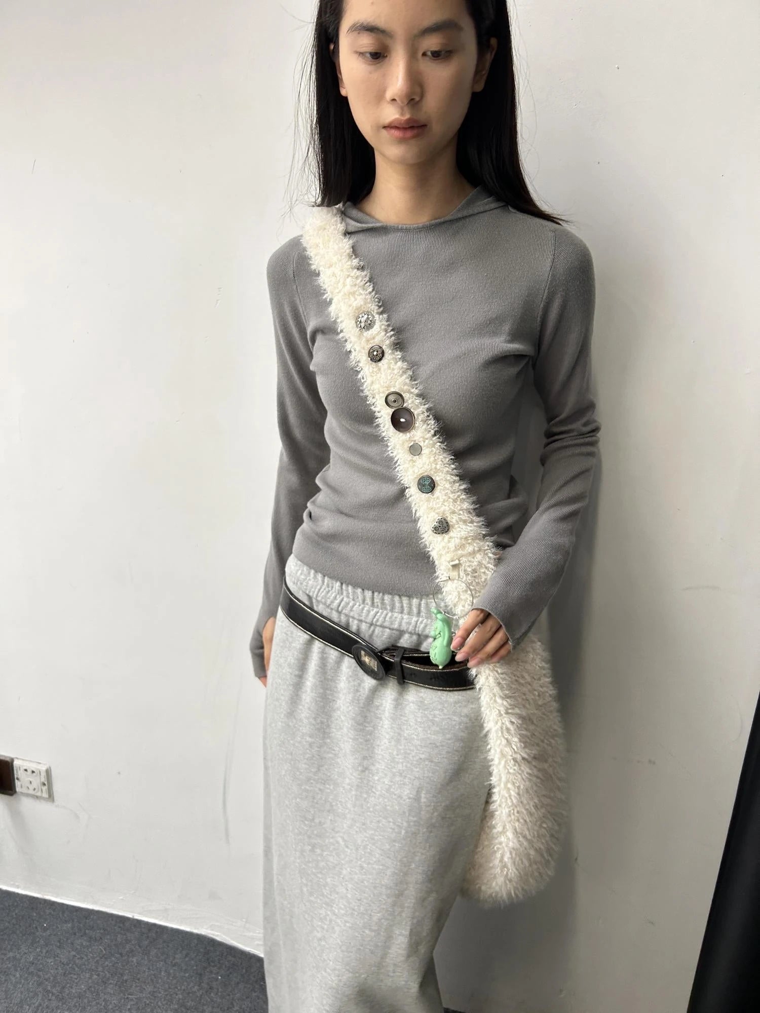 Faux Shearling Crossbody Bag With Buckle Closure