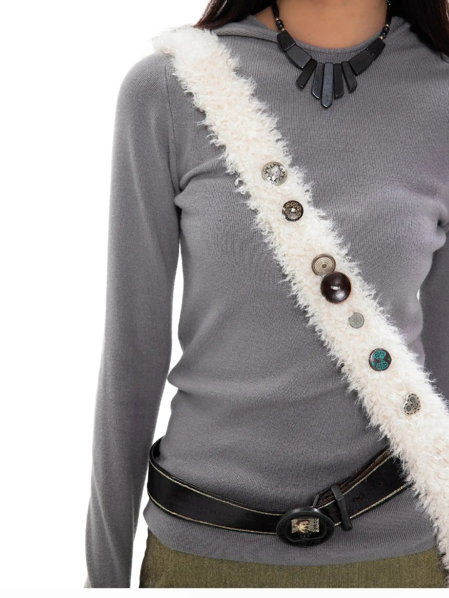 Faux Shearling Crossbody Bag With Buckle Closure