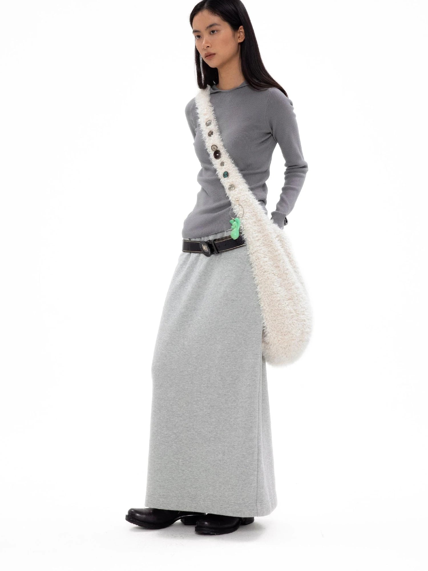 Faux Shearling Crossbody Bag With Buckle Closure