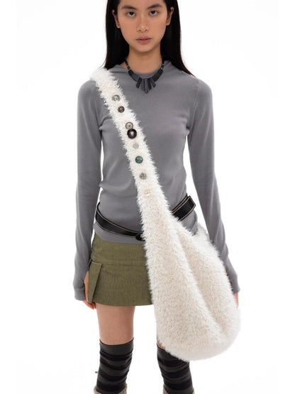 Faux Shearling Crossbody Bag With Buckle Closure