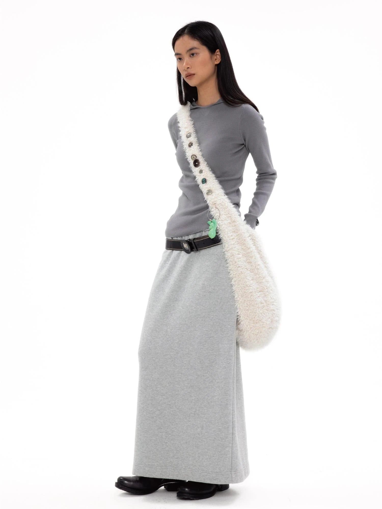 Faux Shearling Crossbody Bag With Buckle Closure