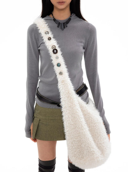 Faux Shearling Crossbody Bag With Buckle Closure