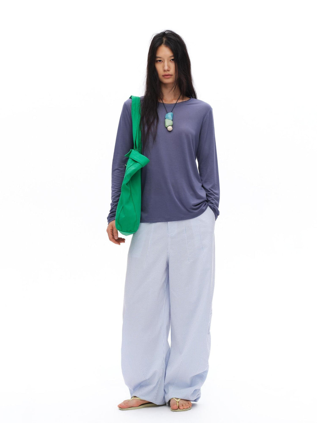 oinimi Fine Blue Striped Drawstring Antiwrinkle Women&