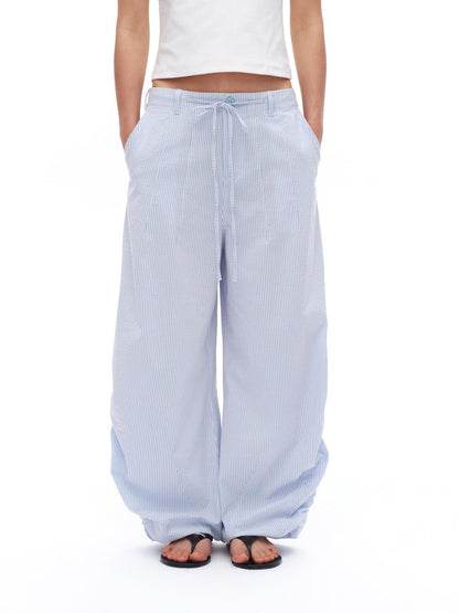 oinimi Fine Blue Striped Drawstring Antiwrinkle Women&
