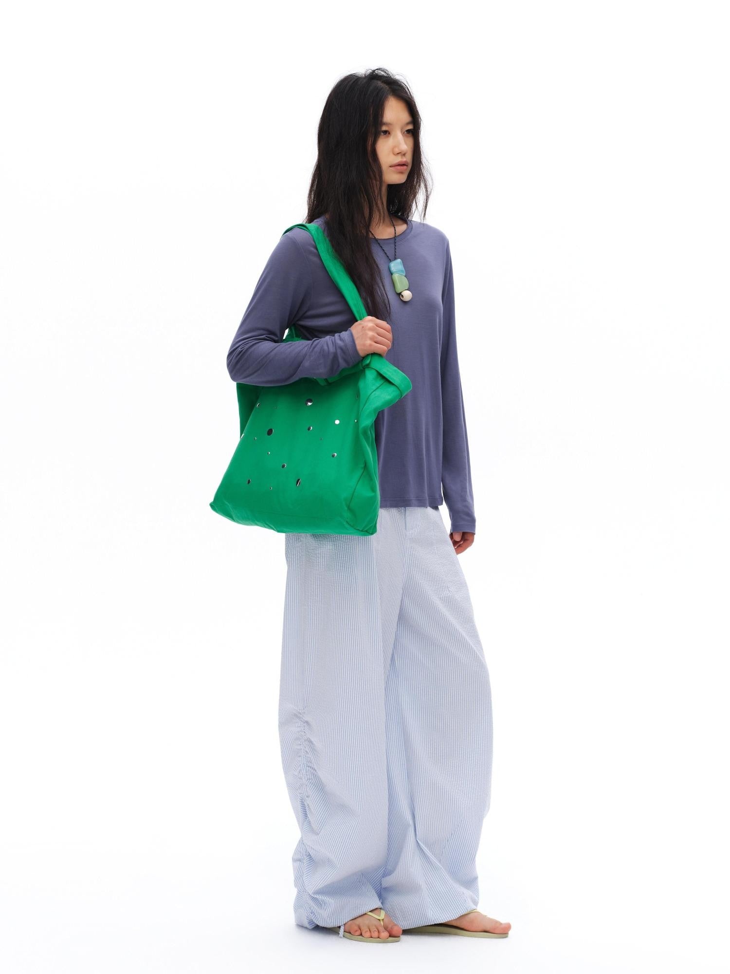 oinimi Fine Blue Striped Drawstring Antiwrinkle Women&