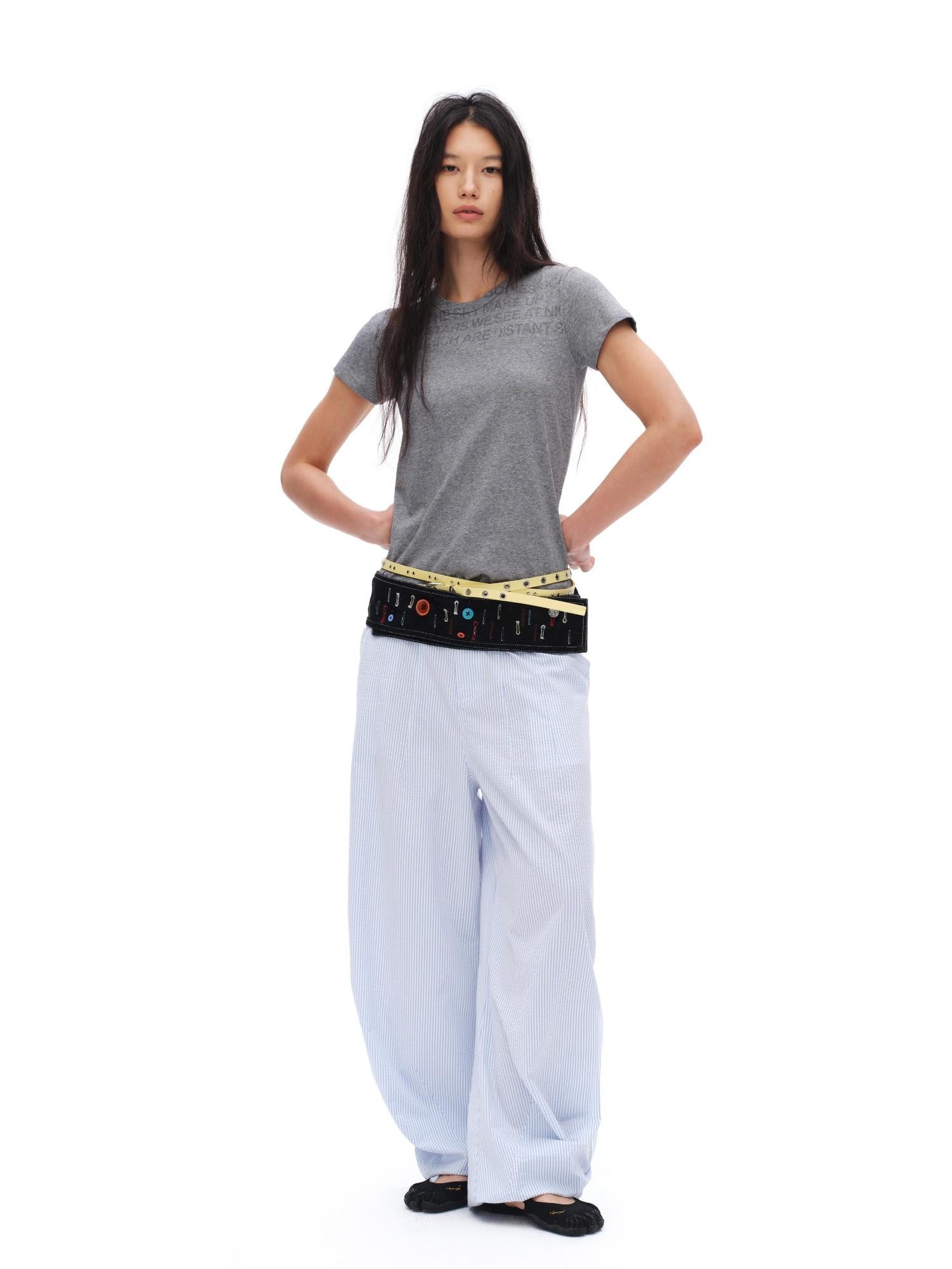 oinimi Fine Blue Striped Drawstring Antiwrinkle Women&