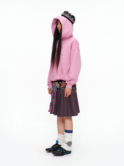 oinimi Fleece Lined 100 Percent Cotton Loose Hooded Pullover Rose Pink Hoodies