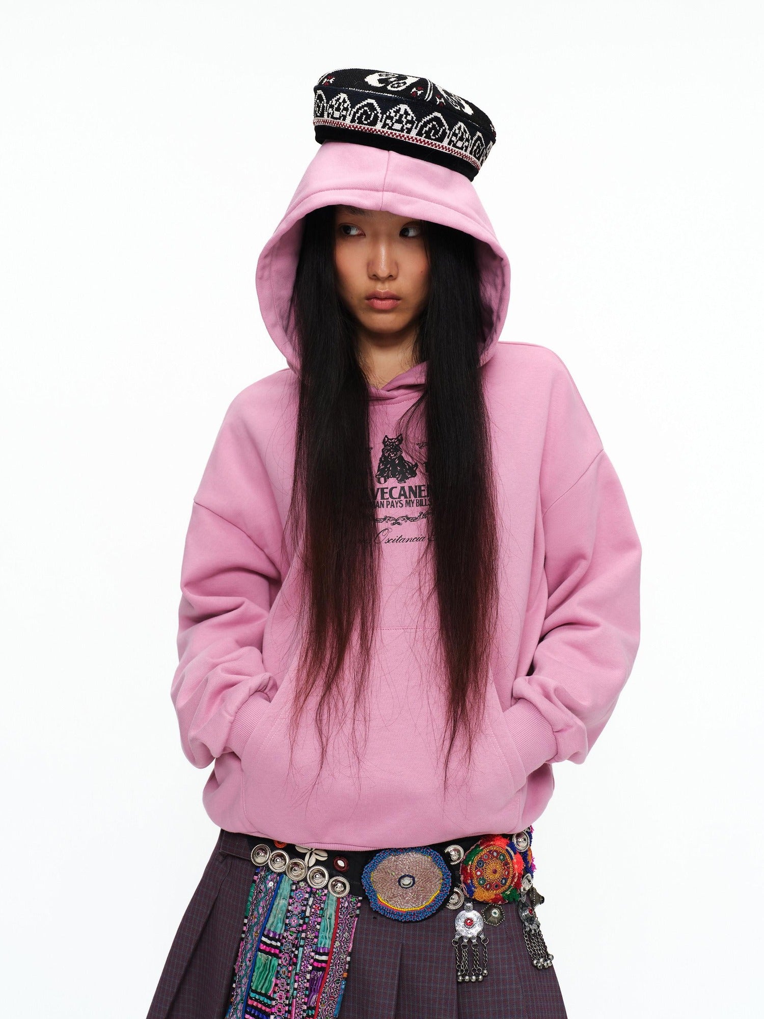 oinimi Fleece Lined 100 Percent Cotton Loose Hooded Pullover Rose Pink Hoodies
