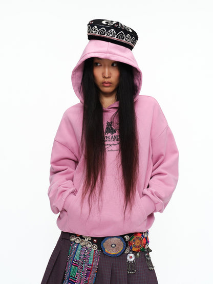oinimi Fleece Lined 100 Percent Cotton Loose Hooded Pullover Rose Pink Hoodies