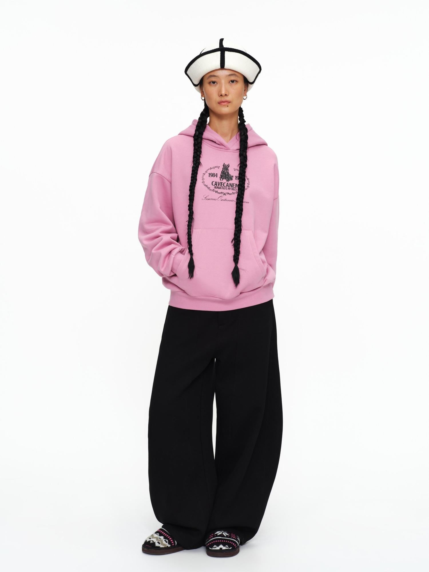 oinimi Fleece Lined 100 Percent Cotton Loose Hooded Pullover Rose Pink Hoodies