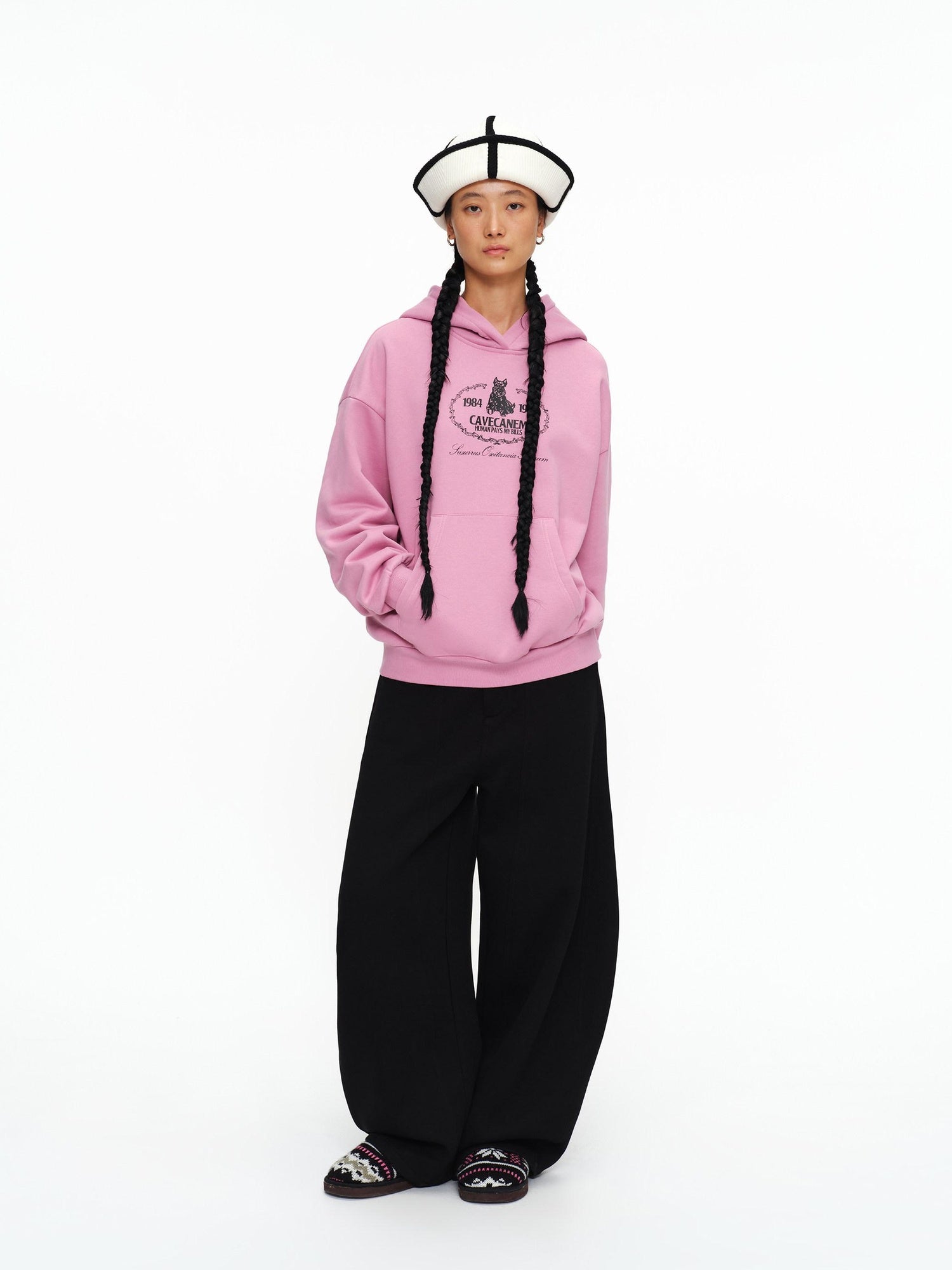 oinimi Fleece Lined 100 Percent Cotton Loose Hooded Pullover Rose Pink Hoodies