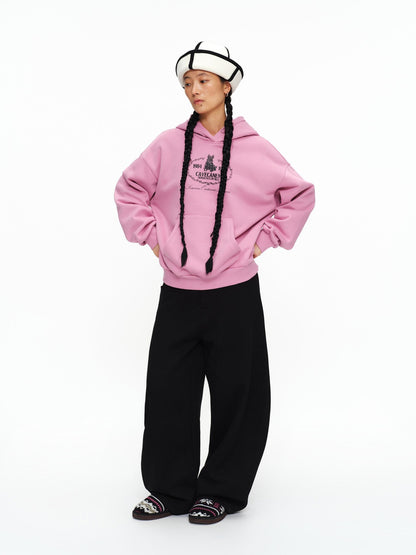 oinimi Fleece Lined 100 Percent Cotton Loose Hooded Pullover Rose Pink Hoodies
