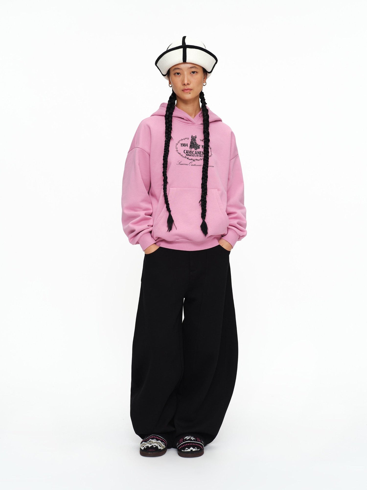 oinimi Fleece Lined 100 Percent Cotton Loose Hooded Pullover Rose Pink Hoodies